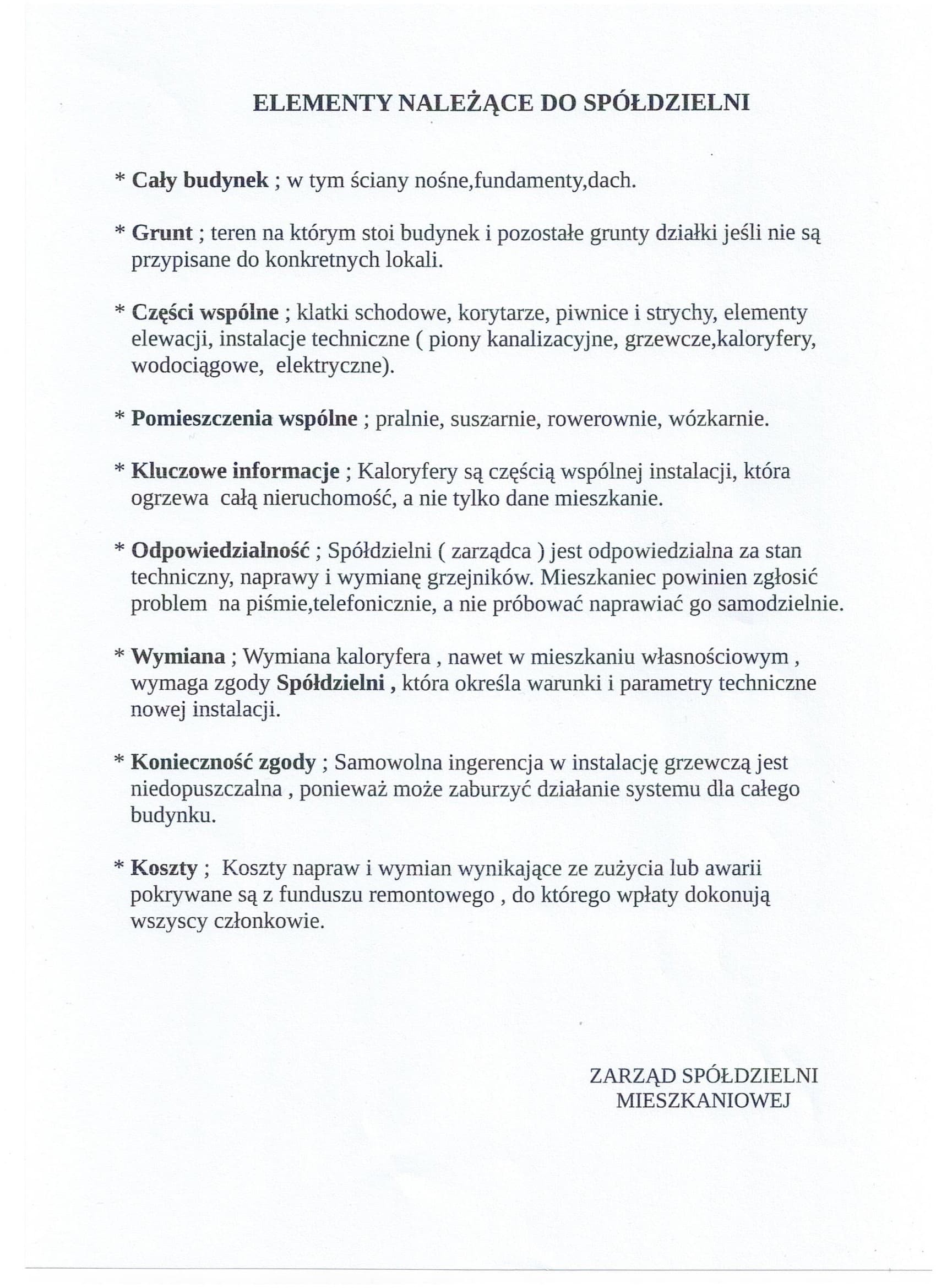 ELEMENTY NALEŻĄCE DO SPÓŁDZIELNI